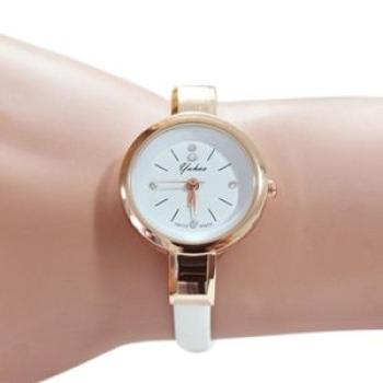 Women`s Rhinestone Faux Leather Super Thin Slim Strap-White