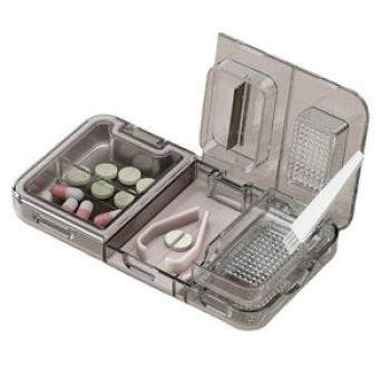 Pill Cutter Box 3-in-1 Pill Splitter Crusher with Storage Food Grade Dark Gray
