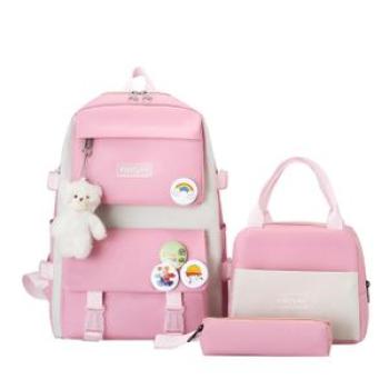 3 Piece Set Student School Bag Large Capacity Backpack Light Pink