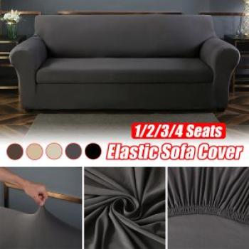 2-piece Set Elastic Stretch Sofa Armchair Cover Solid Living Room Couch Slipcover Black