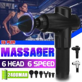 6 Speeds Massage Tool Deep Percussion Massager Muscle Relaxing + 6 Head Grey