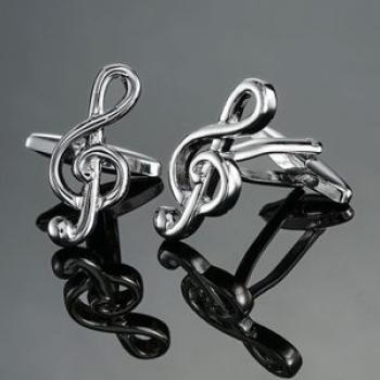 2 pairs Men Instrument Cufflinks, Color: Silver  Treble Symb Silver  Treble Symbol
