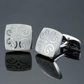 2 Pairs Shirt Brass Cufflinks, Color: Silver White Bottom Pa Silver White Bottom Pattern