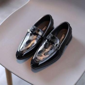 Boys Velcro School Shoe Kids Formal Shoes-Black