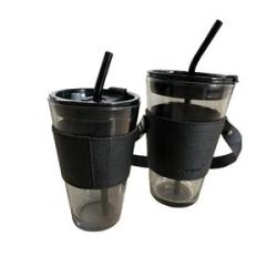 Glass Mug With Straw - Black, 450ml