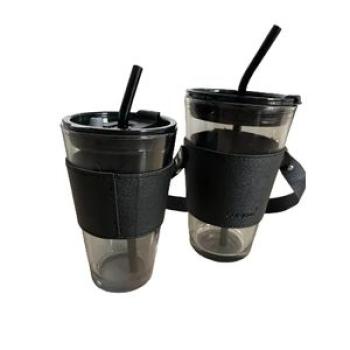 Glass Mug With Straw - Black, 450ml