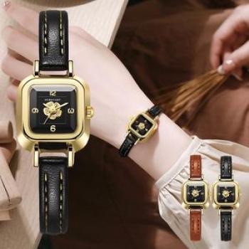 Women Luxury Watches Ladies Wrist Watches Women Flower Leather Square Quartz Watch