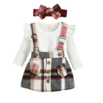 Toddler Clothes Bodysuits Tops Plaid Button Headband Sets