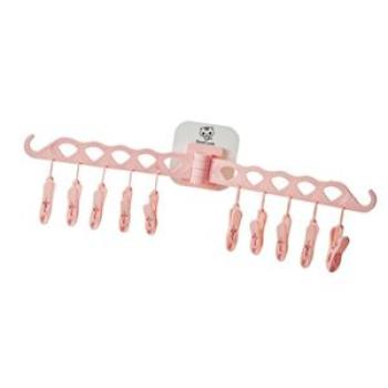 10 Clips Folding Drying Rack Laundry Hanger For Socks Underwear Pink