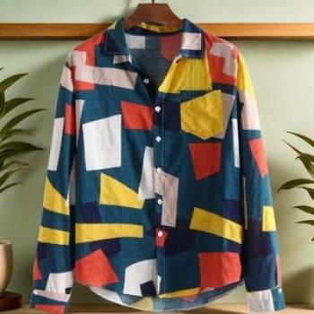 Men`s Casual Long Sleeve Cotton T-Shirts Vintage Printed Shirt Tops