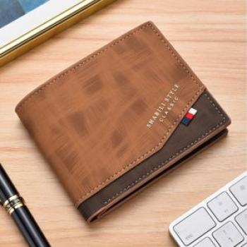 Men`s Faux leather short wallet，leather wallet