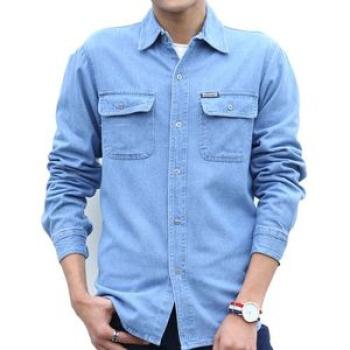 Mens Jeans Denim Long Sleeve Shirt
