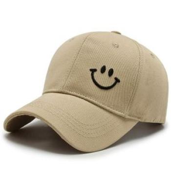 （Khaki）Solid Color Smiley Baseball Cap Men`s and Women`s Sun Hat Casual Golf Cap