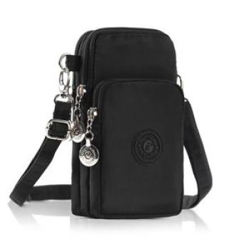MWAY Nylon Wallet Handbag 3 Layers Storage Zipper Cell Phone Purse Phone Pouch with Wrist Strap for