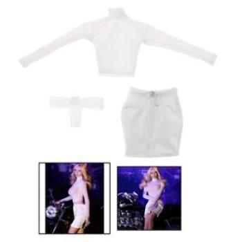 1/6 Scale Long-sleeved Shirt & Skirt Suit Outfits Set For 12" White