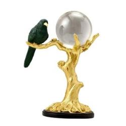 Modern Birds Tree Sculpture Statue Crystal Ball Resin For Green Bird