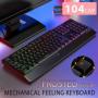 104 Keyboard Waterproof Backlit Keyboard Mechanical Feel Keyboard with Hand Rest RGB Keyboard Froste