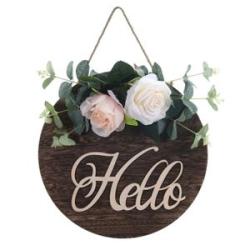 Front Door Flower Welcome Wreath Hello Sign Garland Wooden For Rose