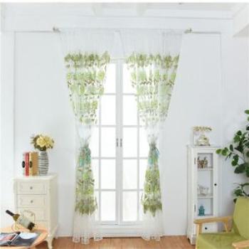 Offset Printed Voile Slot Top Panel Tulle Window Green-100x270cm