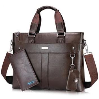 ZORO PAUL Men`s Tote Briefcase 14inch Laptop Bag Business Shoulder Leather Messenger Bags Male Handb
