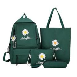 Zipper Flower Pendant Shoulder Bag 4Set Daisy Canvas Backpacks With Crossbody Bag Square Handbag Mul