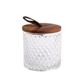Acacia Wooden Cover Glass Bottle Household Coffee Storage Tank Tea Can Kitchen Spices Nuts Jar, Stor