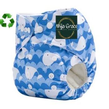 MijaGrace-Reusable Washable Size Adjustable Cloth Diaper With 3 Inserts - Blue Sky