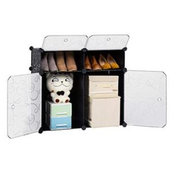 2 Cubes Wardrobe + 2 Shoe Rack - Black/White