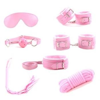 7pcs Sex Toys Adult Games Sex Bondage Restraint Handcuffs Cuffs Whip Collar Blindfold Mouth Gag Adul
