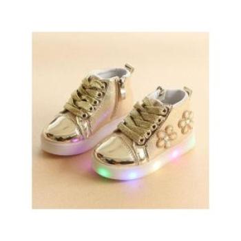 New Soft Sole Children`s High-end LED Sneakers Breathable Fashion Sneakers For Girls-Gold