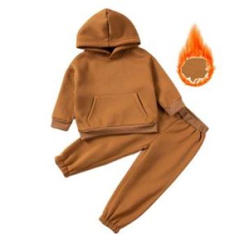 Children Hooded Outfits Sport Sets 1-6T Thicken Sweatshirts Pants 2Pcs Kids Tracksuits Solid Color C