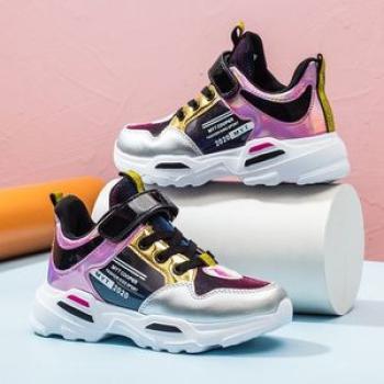 New Children`s High-end Sneakers Breathable Fashion Sneakers For Girls-black And Silver