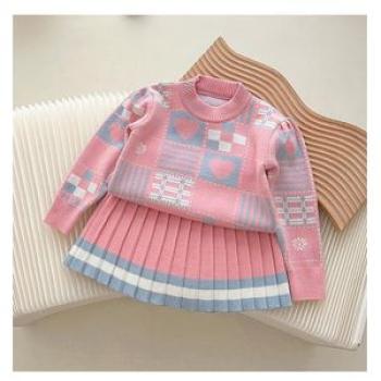 2Pcs Kids Tweed Fall Clothes Sets Girl  Winter Children Suits for 1-8Ys Elegant Outfit Birthday Swee