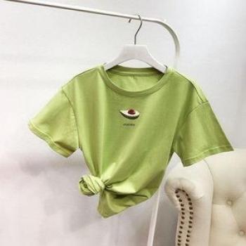 Cec super fire avocado green matcha green shortsleeved Tshirt female 2019 summer Korean student cart