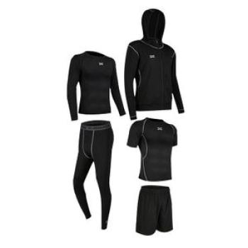 Mens Tracksuit Gym Compression T-shirt Pants Sportswear Black M