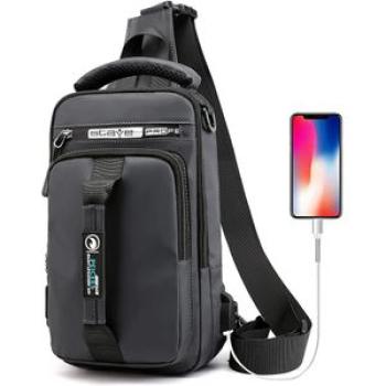 Fashionable men`s multifunctional waterproof shoulder bag with USB charger