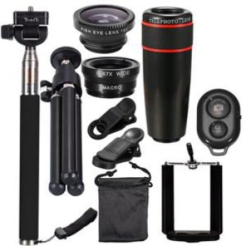 10PCS 8X Telephoto Mobile Phone Lens Universal Detachable Clip-on Lens Wide Angle + Fish Eye + Macro