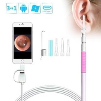 Otoscope Ear Endoscope , 1.3 Megapixels 720P HD Ear Scope Inspection Camera, 3 In 1 USB Ear Digital