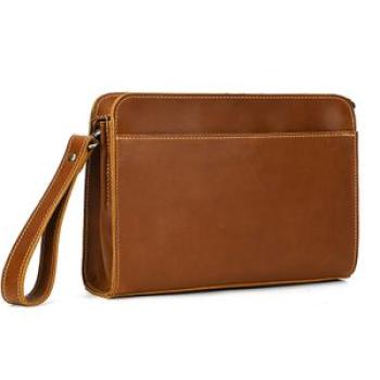(Light Brown3)MAHEU Top Grade Leather Day Clutches For Men Vintage Style Hand Purse Double Interlaye