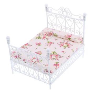 1:12 Metal Double Bed & Mattress Dollhouse Miniature Furniture