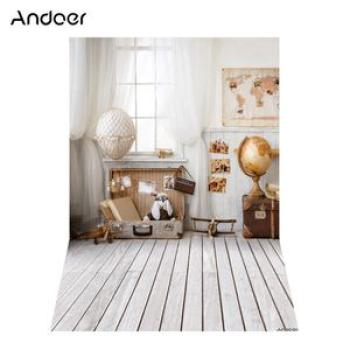 Andoer 1.5 * 2.1m/5 * 7ft Travel Theme Photography Background World Map Tellurion Luggage Wood   Flo