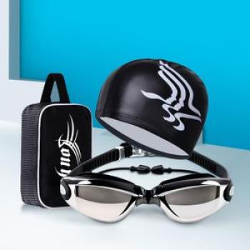 Swim Goggles+Swim Cap+Case+Nose Cl + Ear Plugs+Swim bag No Leaking Anti Fog UV Protection Swimming g