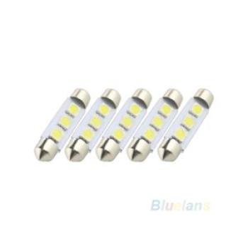 5Pcs 12V Car Auto Interior 0.6W 3-SMD LED Bulb Xenon White-