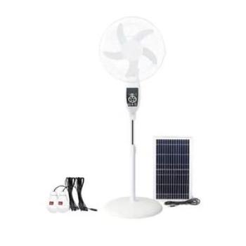 16 Inch  LED Lights USB Phone Charger Rechargeable Solar Stand Fan - White
