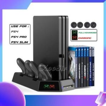 PS4 SLIM PRO Cooling Fan Stand PS 4 Controller Charger Gamepad Joystick Charging Station Game Discs