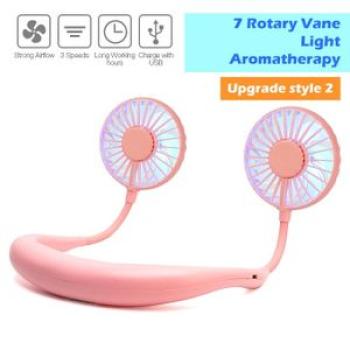 Mini USB Portable Color Light Fan Neck Fan Neckband With Rechargeable Battery Small Desk Fans Handhe