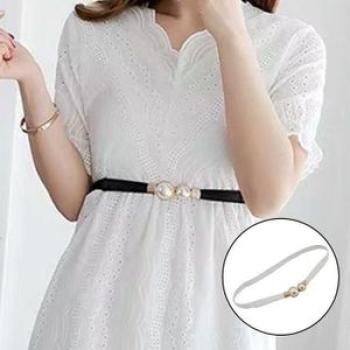 Women Ladies Elastic Waist Dress Belt Stretch Narrow Skinny White