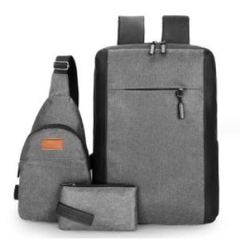 USB charging business backpack 3piece in 1 set Grey color