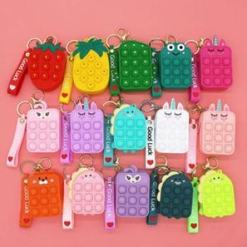 Educational Bubble Coin Purse Fruit Cartoon Cute Key Case Small Size Children`s Silicone Press Relax