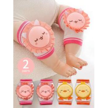 2 Pairs Unisex Baby Multi-Colored Cartoon Anti-Slip Crawling Knee Pads For Crawling, Walking And